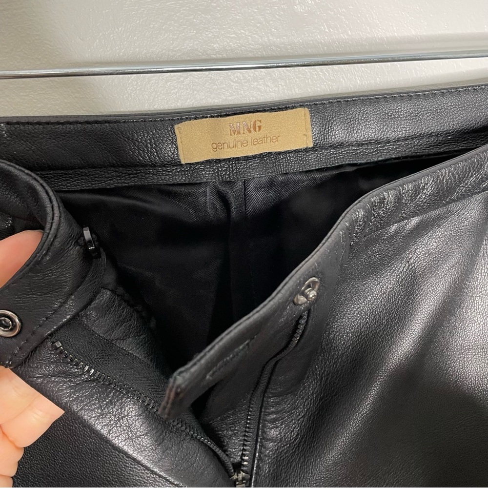 MNG Mango Genuine Leather Buttery Soft Bootcut Pants Lined In Black Size US 6 - Picture 5 of 11